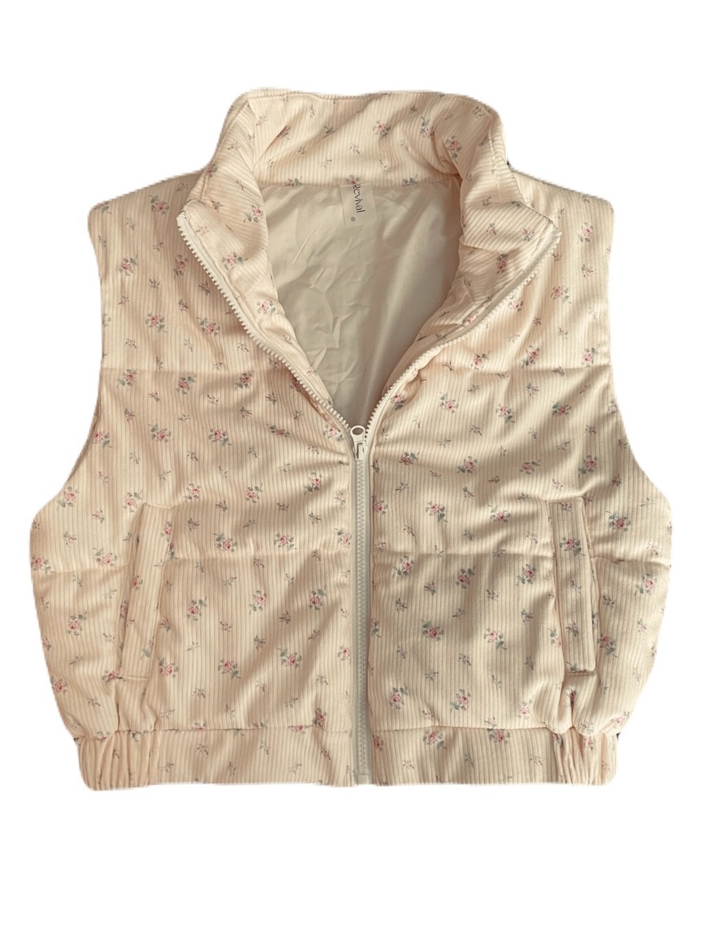 As Revival Cream Floral Quilted Puffer Vest